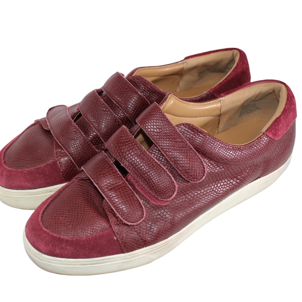 NINE WEST Maroon Red Oxblood Leather Suede Hook and Loop Sneaker Slight Platform